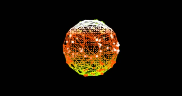 Metaverse Abstract technology yellow orange sphere background made of lines and dots, particles. blend mode — 图库照片