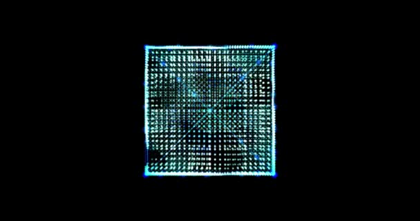 メタファスアブストラクト技術アニメーション線とドット、粒子で作られた青い四角形の背景。ブレンドモード — ストック動画