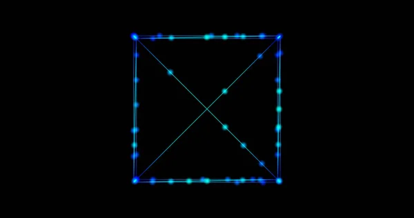 Metaverse Abstract technology blue square rectangle background made of animated lines and dots, particles. blend mode — 图库照片