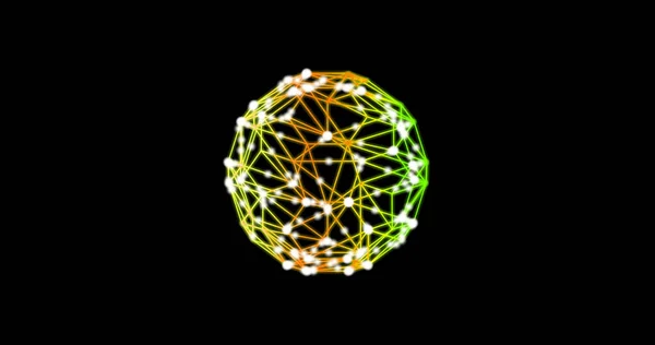 Metaverse Abstract technology green orange sphere background made of lines and dots, particles. blend mode — 图库照片