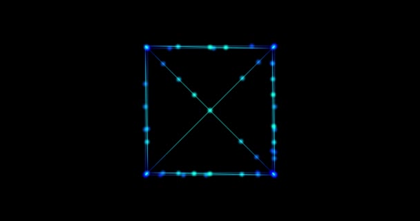 Metaverse Абстрактна технологія синій квадратний прямокутник фон, зроблений з анімованих ліній і точок, частинок. режим суміші — стокове відео