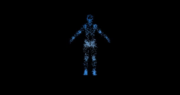 Metaverse blue humans figure, Abstract technology background made of animated lines and dots, particles. blend mode 4K, FUI element. geometric background from abstract molecules — стоковое видео