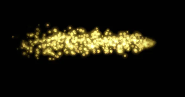 Jaune doré brillant déplacement flou particules de bokeh, scintille sur fond noir. Motifs flous, déconcentrés, brillants. mode de mélange — Photo