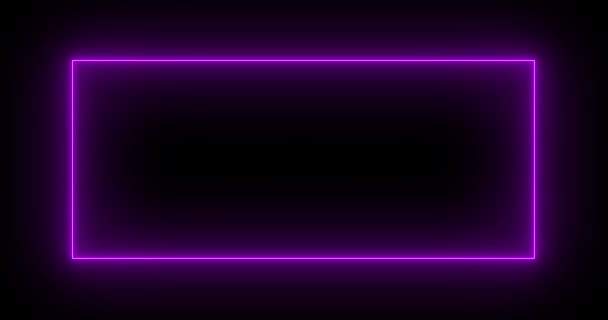 長方形、エネルギーのフレーム、ネオン、煙。紫色のライラックの長方形黒の背景。徐々に、エネルギーのネオン広場が現れ、長方形の中に一定のちらつきが現れました。アニメ4k,漫画 — ストック動画