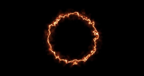 Fiery yellow red ring on a black background. Abstract circle of solar flame. A burning ring of fire gradually appeared and a constant burning in a circle. Animated 4k graphics, cartoon, overlay mode — Stock Video