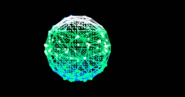 由线条、圆点、颗粒组成的绿色球体背景.混合模式 — 图库照片