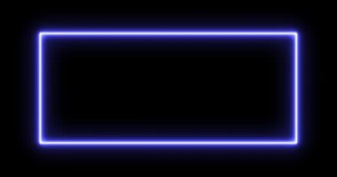 Dikdörtgen, enerji çerçevesi, neon, duman. Siyah arka planda mavi dikdörtgen. Yavaş yavaş bir neon kare enerji ortaya çıktı ve dikdörtgen üzerinde sabit bir titreşim oluştu. animasyon 4k, çizgi film