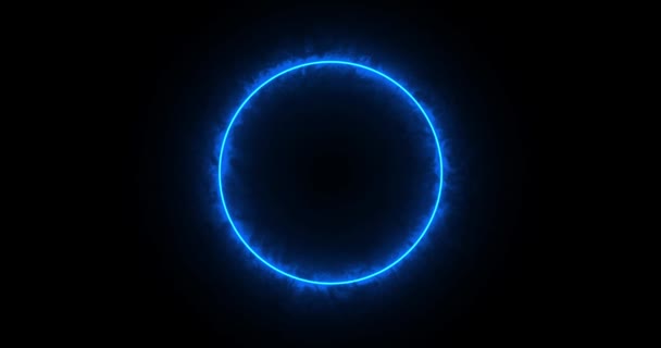 Blauer Ring aus Blitzen, Energie-Neon auf schwarzem Hintergrund. Abstrakte Energiekreis mit Blitzentladungen. Allmählich erschien ein blauer Ring und ein beständiges Leuchten im Kreis. Animierte Grafik 4k. — Stockvideo