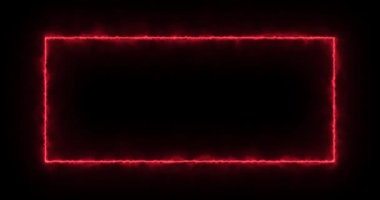 Siyah bir arkaplanda ateşli kırmızı dikdörtgen. Soyut dikdörtgen, güneş alevi çerçevesi. Yavaş yavaş, yanan bir ateş karesi ortaya çıktı ve bir dikdörtgen içinde sürekli yanmaya devam etti. Animasyon 4k grafikleri, çizgi film