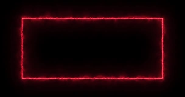 Огненно-красный прямоугольник на черном фоне. Абстрактный прямоугольник, солнечная рамка. Постепенно появился горящий квадрат огня и постоянное жжение в прямоугольнике. Анимационная 4k графика, мультфильм — стоковое видео