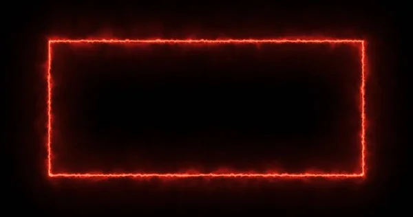 Siyah bir arkaplanda ateşli kırmızı dikdörtgen. Soyut dikdörtgen, güneş alevi çerçevesi. 3D görüntü yavaş yavaş, yanan bir ateş karesi ortaya çıktı ve bir dikdörtgen üzerinde sürekli yanma..