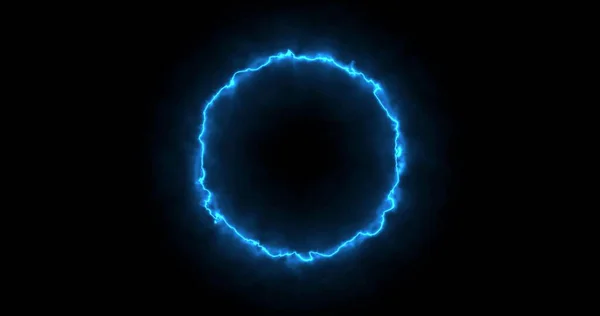 Anel Néon Azul Relâmpago Energia Sobre Fundo Preto Imagem Círculo — Fotografia de Stock