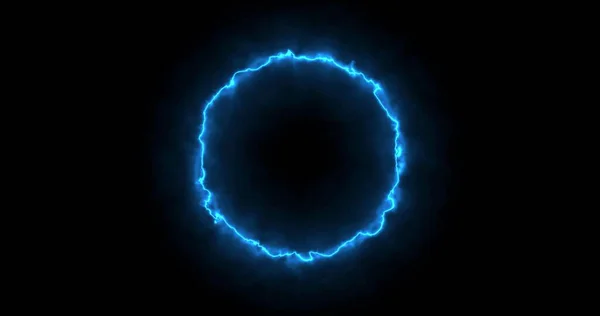 blue neon ring of lightning, energy on a black background. 3d image Abstract energy circle with lightning discharges. Gradually, a blue ring appeared and a constant glow in the circle.