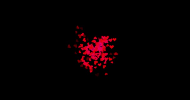 Coeurs rouges sur fond noir. Saint Valentin, amour, comme, anniversaire, fête des mères, mariage, invitation e-card. séquences vidéo 4k. mode de mélange, motif. — Video