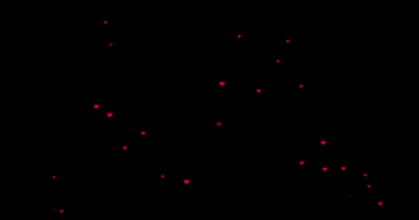 Red hearts on a black background. valentines day, love, like, anniversary, mothers day, marriage, invitation e-card. footage 4k video. blend mode, pattern. — Stock Video