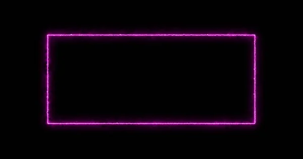 能量框架 霓虹灯 黑色背景上紫色 淡紫色长方形 3D图像逐渐地出现了霓虹灯的能量平方 矩形中不断闪烁着光芒 — 图库照片