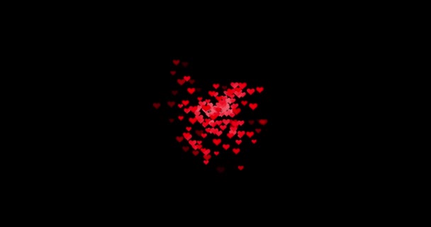 Red hearts on a black background. valentines day, love, like, anniversary, mothers day, marriage, invitation e-card. footage 4k video. blend mode, pattern. — Stockvideo