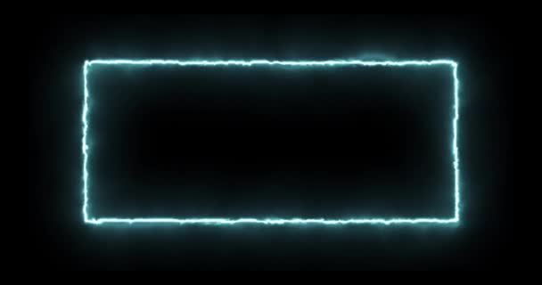 Rettangolo, cornice di energia, neon, fumo. rettangolo bianco blu su sfondo nero. Gradualmente, apparve un quadrato di energia al neon e un tremolio costante nel rettangolo. animazione 4k, cartone animato — Video Stock
