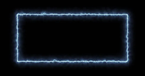 Rectangle, frame of energy, neon, smoke. blue white rectangle on a black background. Gradually, a neon square of energy appeared and a constant flicker in the rectangle — Stock Photo, Image