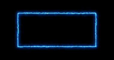 Dikdörtgen, enerji çerçevesi, neon, duman. Siyah arka planda mavi dikdörtgen. Yavaş yavaş bir neon kare enerji ortaya çıktı ve dikdörtgen üzerinde sabit bir titreşim oluştu. animasyon 4k, çizgi film