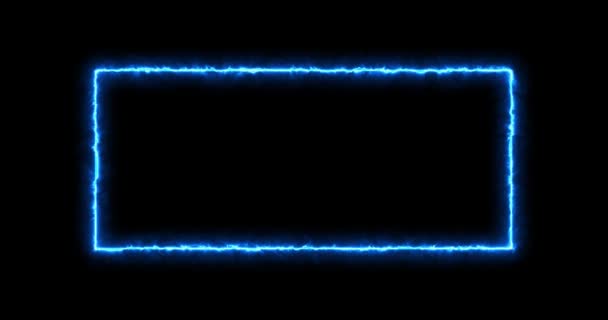 Rectángulo, marco de energía, neón, humo. rectángulo azul sobre fondo negro. Poco a poco, apareció un cuadrado de neón de energía y un parpadeo constante en el rectángulo. animación 4k, dibujos animados — Vídeo de stock