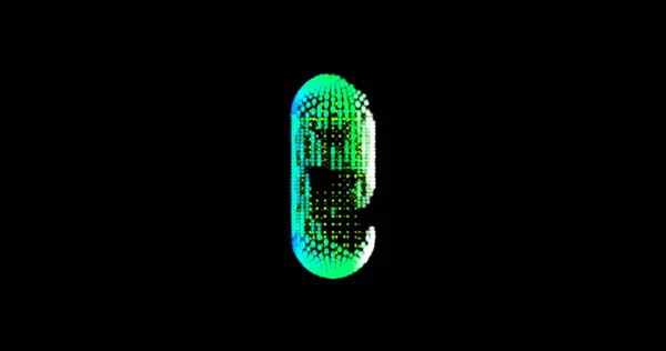 Metaverse abstract medicine capsule, blue, green pill, medical graphics animated background. 3d render. — 图库照片