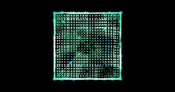 Metaverse Abstraktní technologie akvamarínový čtvercový obdélník pozadí z animovaných čar a teček, částice. režim mísení — Stock fotografie