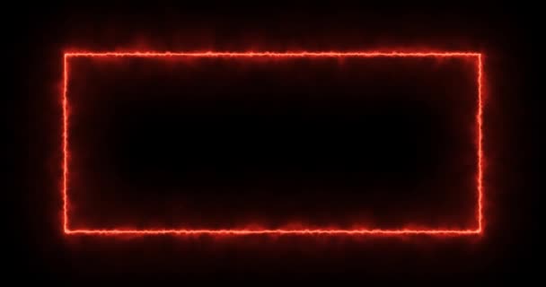 Огненно-красный прямоугольник на черном фоне. Абстрактный прямоугольник, солнечная рамка. Постепенно появился горящий квадрат огня и постоянное жжение в прямоугольнике. Анимационная 4k графика, мультфильм — стоковое видео