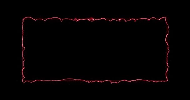 Rectángulo, marco de energía, neón, humo. naranja, rectángulo rojo sobre fondo negro. Poco a poco, apareció un cuadrado de neón de energía y un parpadeo constante en el rectángulo. animación 4k, dibujos animados — Vídeos de Stock