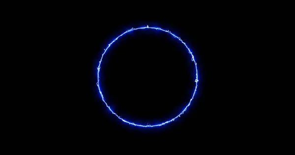 Modrý kruh blesků, energetický neon na černém pozadí. 3D obraz Abstraktní energetický kruh s výbojem blesku. Postupně se objevil modrý prsten a v kruhu neustále zářila — Stock fotografie