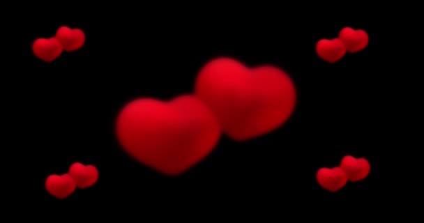 Κόκκινες καρδιές σε μαύρο φόντο. Ημέρα του Αγίου Βαλεντίνου, αγάπη, επετειακές διακοπές, ημέρα μητέρων, 8 Μαρτίου, γάμος γυναικών, πρόσκληση με e-card. Βίντεο 4k. λειτουργία ανάμειξης — Αρχείο Βίντεο