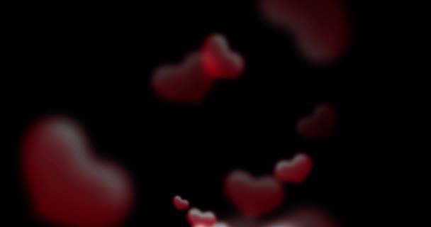 Rote Herzen auf schwarzem Hintergrund. Valentinstag, Liebe, wie, Jubiläum, Muttertag, 8. März, Frauentag Hochzeit, Einladung e-card. 4k Videomaterial. Blend-Modus — Stockvideo