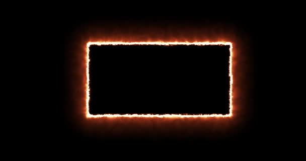 Rectangle rouge jaune vif sur fond noir. Rectangle abstrait, cadre de flamme solaire. Peu à peu, un carré brûlant de feu est apparu et une brûlure constante dans un rectangle. Graphiques animés 4k, dessin animé — Video