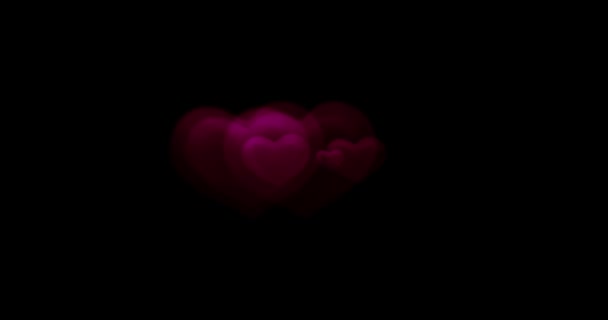 Red hearts on a black background. valentines day, love, like, anniversary holiday, mothers day, march 8, womens day wedding, invitation e-card. 4k video footage. blend mode — Stock Video