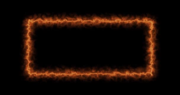 Retângulo vermelho amarelo Fiery em um fundo preto. Retângulo abstrato, quadro de chama do sol. Gradualmente, um quadrado ardente de fogo apareceu e uma queima constante em um retângulo. Gráficos 4k animados, desenhos animados — Vídeo de Stock