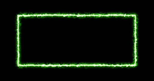 Obdélník, rám energie, neon, kouř. zelený obdélník na černém pozadí. 3D obraz Postupně se objevil neonový čtverec energie a konstantní blikání v obdélníku — Stock fotografie