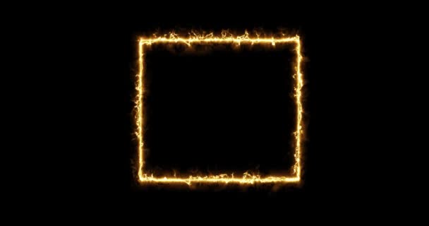 Eldig gul röd rektangel på en svart bakgrund. Abstrakt rektangel, solflamma ram. Gradvis dök en brinnande fyrkant av eld upp och en konstant brinnande i en rektangel. Animerad 4k grafik, tecknad film — Stockvideo