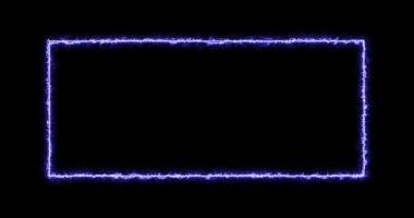 Dikdörtgen, enerji çerçevesi, neon, duman. Siyah arka planda mavi dikdörtgen. Yavaş yavaş bir neon kare enerji ortaya çıktı ve dikdörtgen üzerinde sabit bir titreşim oluştu. animasyon 4k, çizgi film
