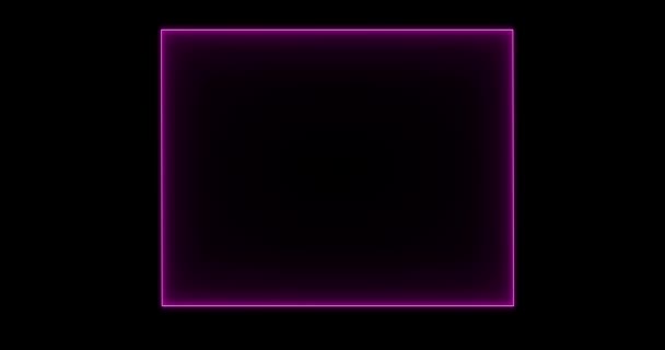 Rectangle, frame energi, neon, asap. ungu, ungu persegi panjang pada latar belakang hitam. Secara bertahap, sebuah neon kuadrat energi muncul dan berkedip konstan di persegi panjang. animasi 4k, kartun — Stok Video