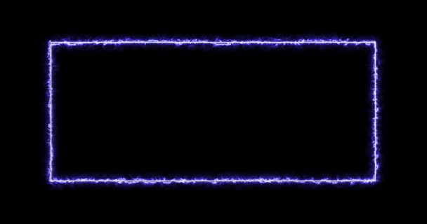 Prostokąt, rama energii, neon, dym. niebieski prostokąt na czarnym tle. Stopniowo pojawił się neonowy kwadrat energii i stały migotanie w prostokącie. animacja 4k, kreskówka — Wideo stockowe