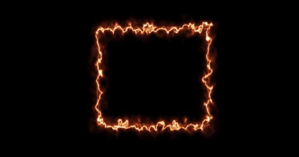 Rectangle rouge jaune vif sur fond noir. Rectangle abstrait, cadre de flamme solaire. Peu à peu, un carré brûlant de feu est apparu et une brûlure constante dans un rectangle. Graphiques animés 4k, dessin animé — Video