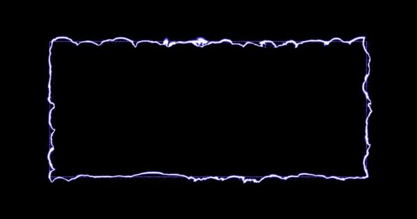 Rettangolo, cornice di energia, neon, fumo. rettangolo bianco blu su sfondo nero. Gradualmente, apparve un quadrato di energia al neon e un tremolio costante nel rettangolo. animazione 4k, cartone animato — Video Stock