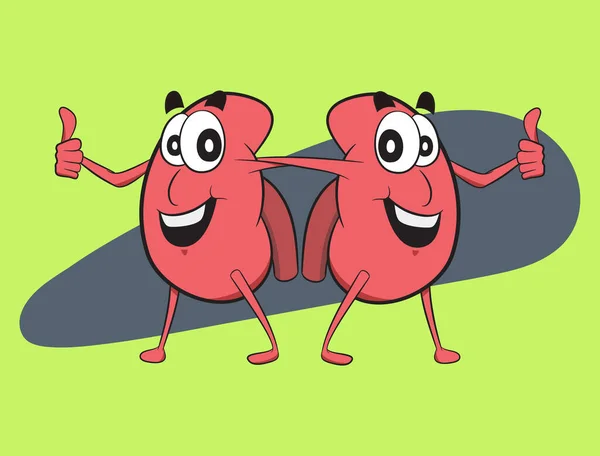 Dünya Böbrek Günü kutlama grafiği. Böbrek Karakteri iyi iş çıkarıyor. Sağlıklı yaşam ve sağlıklı organlar vektör grafiği.