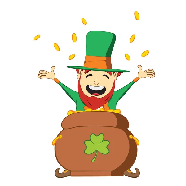 Saint Patricks Day Kabouter Karakter Zittend Een Pot Met Gouden — Stockvector