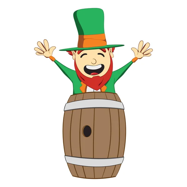 Saint Patricks Day Kobold Charakter Kobold Springt Aus Einem Fass — Stockvektor