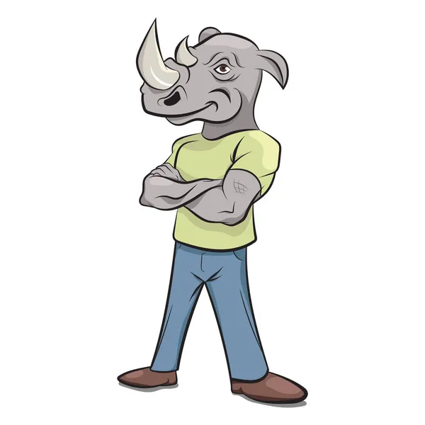 Hipster Urbano Fresco Friendly Rhino Guardaespaldas Vestidos Como Seres Humanos — Vector de stock