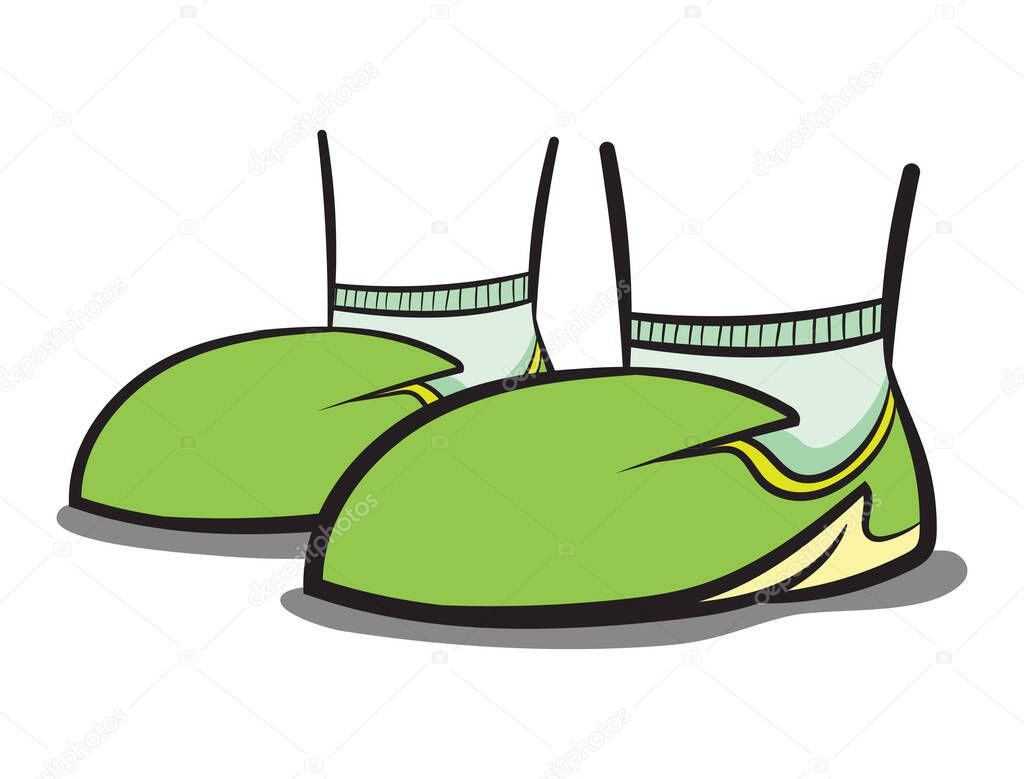 Shoes with Line Drawing Legs Vector Isolated on White Background. Apparel Design Vector Graphics. Cool Shoes Fashion Summer Colorful Loafers and Slippers.