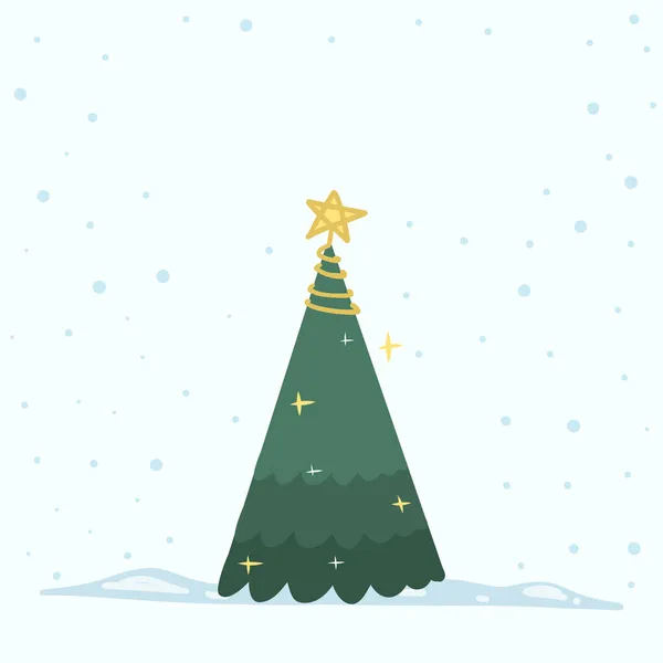 Árbol Navidad Vector Aislado Fondo Caída Nieve Temporada Navideña Navidad — Vector de stock