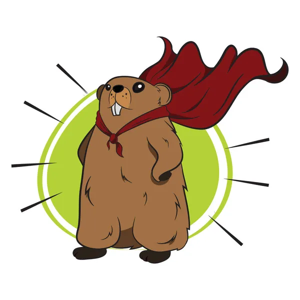 Personagem Groundhog Antropomorfizado Vestido Como Super Herói Com Capa Groundhog — Vetor de Stock