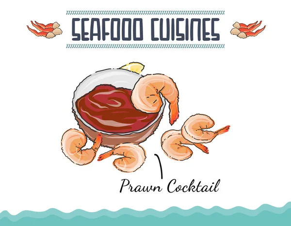 Doodled Style Illustration Prawn Cocktail Seafood Cuisine Set Prawn Cocktail — Stock vektor